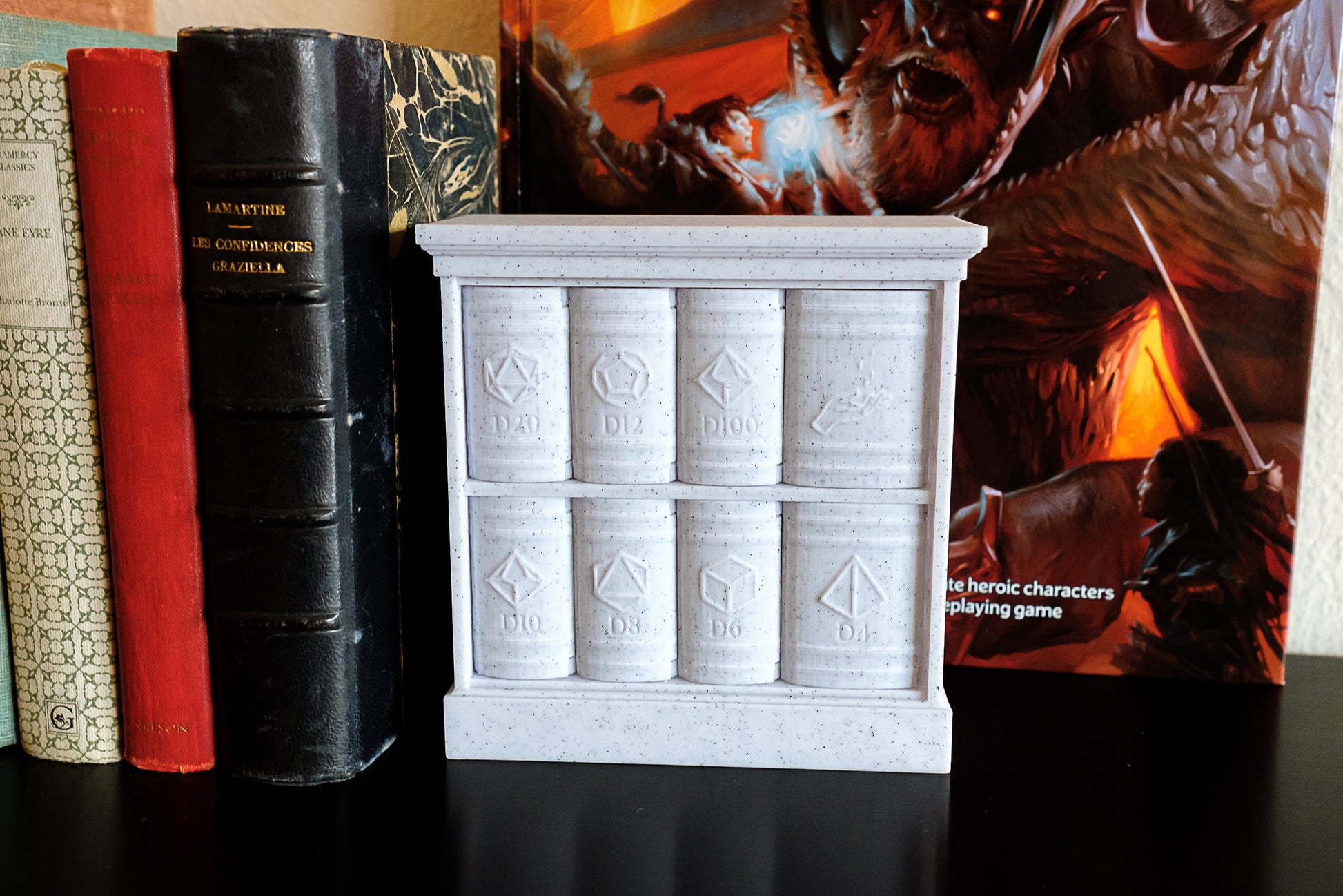 Arcane Bookshop Dice Vault | 3D Printed Customizable Dice Holder for Dungeons and Dragons